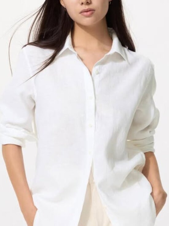 Uniqlo Tops - 100% linen white button-down Uniqlo Perfect condition